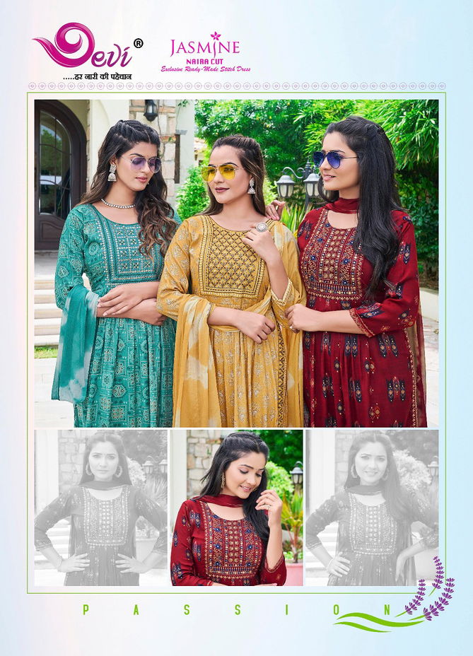 Devi Jasmine Rayon Printed Readymade Suits Catalog
